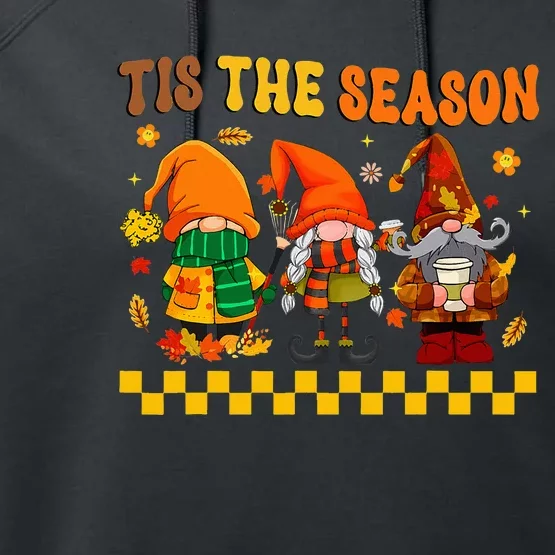 Funky Fall Gnomes Retro Hippie Thanksgiving Vibes Performance Fleece Hoodie