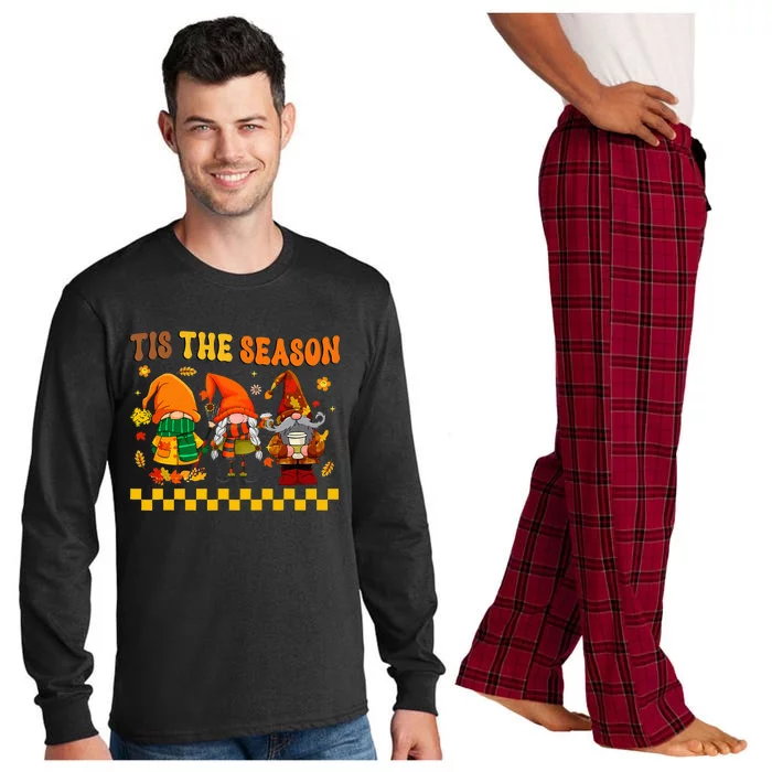 Funky Fall Gnomes Retro Hippie Thanksgiving Vibes Long Sleeve Pajama Set