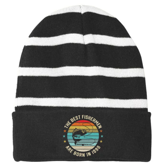 Fishing Fisherman Gift For 22 Year Old 22nd Birthday 1998 Striped Beanie with Solid Band