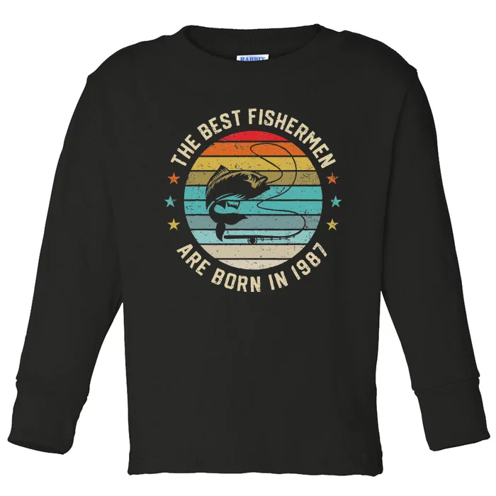 Fishing Fisherman Gift For 33 Year Old 33rd Birthday 1987 Toddler Long Sleeve Shirt