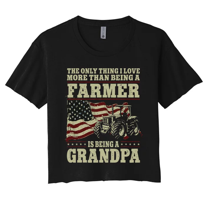 Farming Farmer Grandpa Vintage Tractor American Flag The Women's Crop Top Tee