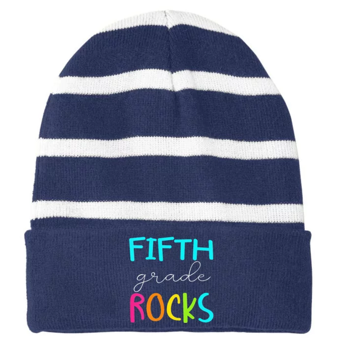 Funny Fifth Grade Rocks Team 5th Grade Teacher Striped Beanie with Solid Band