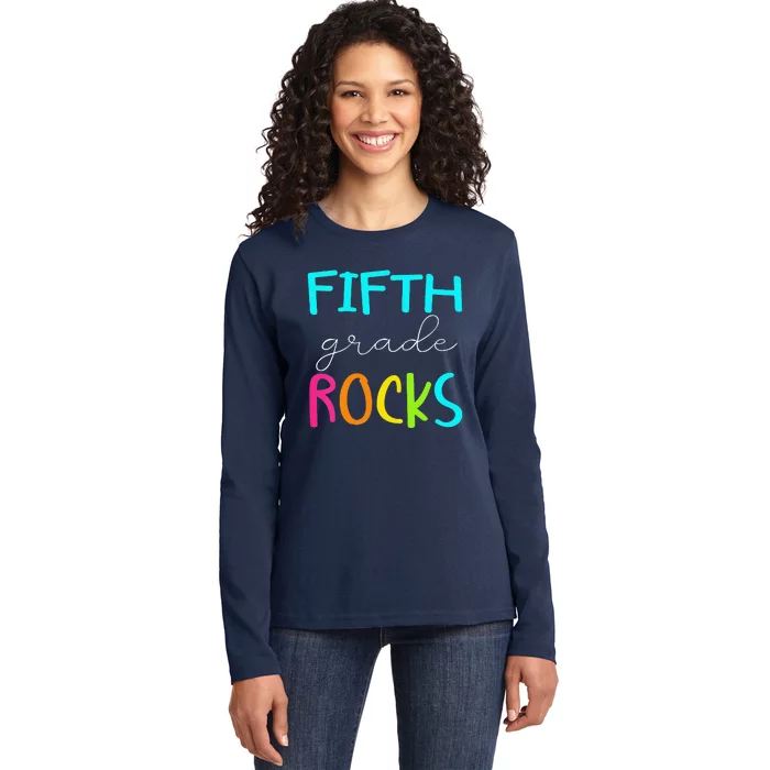 Funny Fifth Grade Rocks Team 5th Grade Teacher Ladies Long Sleeve Shirt