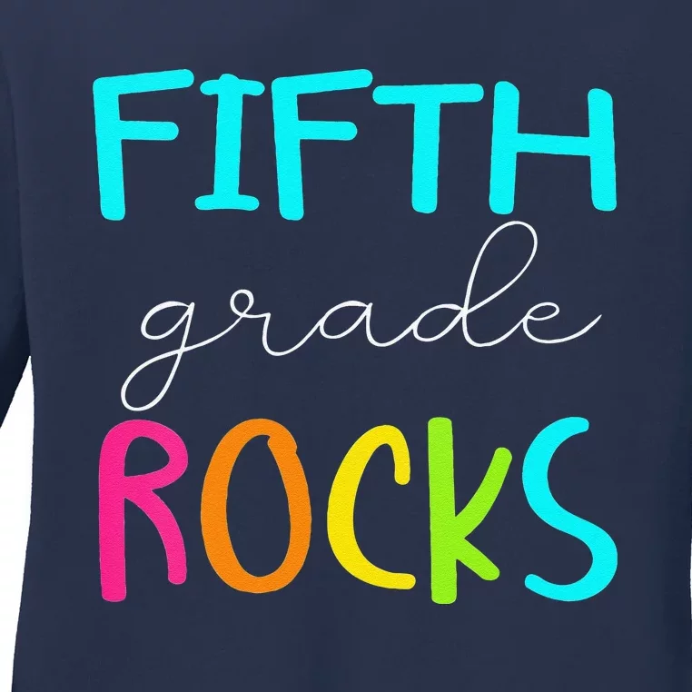 Funny Fifth Grade Rocks Team 5th Grade Teacher Ladies Long Sleeve Shirt