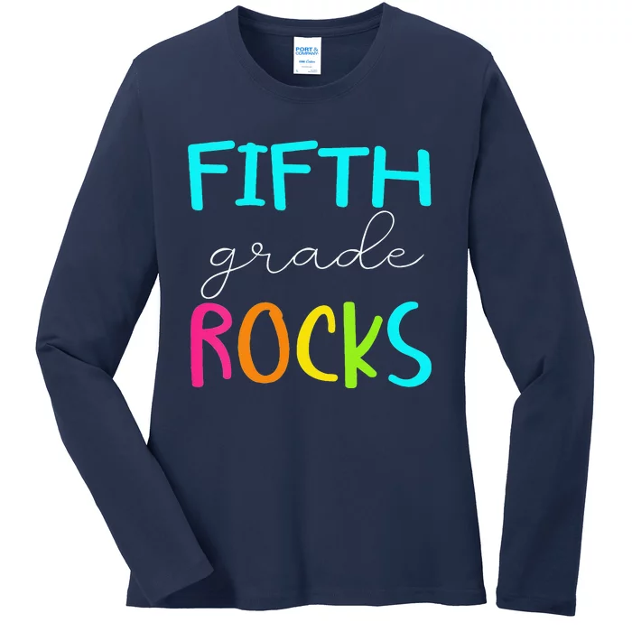 Funny Fifth Grade Rocks Team 5th Grade Teacher Ladies Long Sleeve Shirt