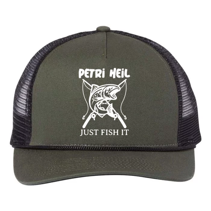 Fishing Funny Gift Petri Heil Just Fish It Cool Gift Retro Rope Trucker Hat Cap