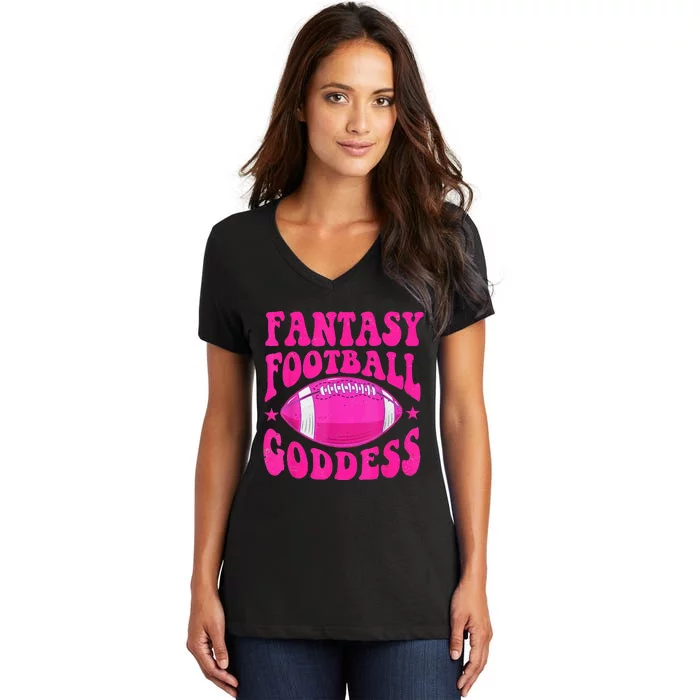 Fantasy Football Goddess Cute Draft Party Women's V-Neck T-Shirt