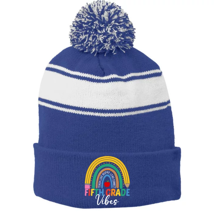 Funny Fifth Grade Teacher Rainbow Team 5Th Grade Vibes Gift Stripe Pom Pom Beanie