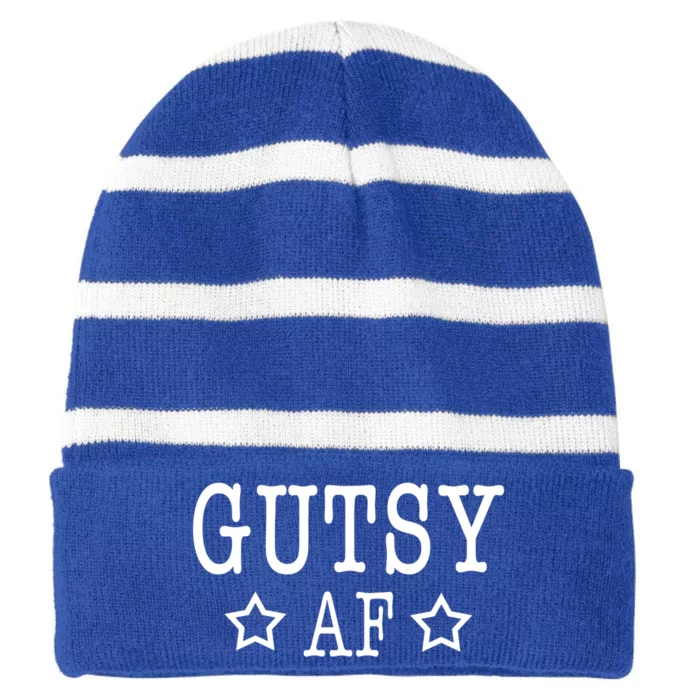 Feminist Funny Gift For Female Empowert Gutsy Af Star Gift Striped Beanie with Solid Band