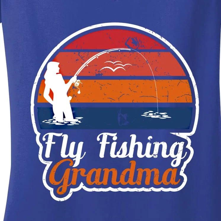 Fly Fishing Grandma Funny Fisher Mom Funny Gift Women's V-Neck T-Shirt