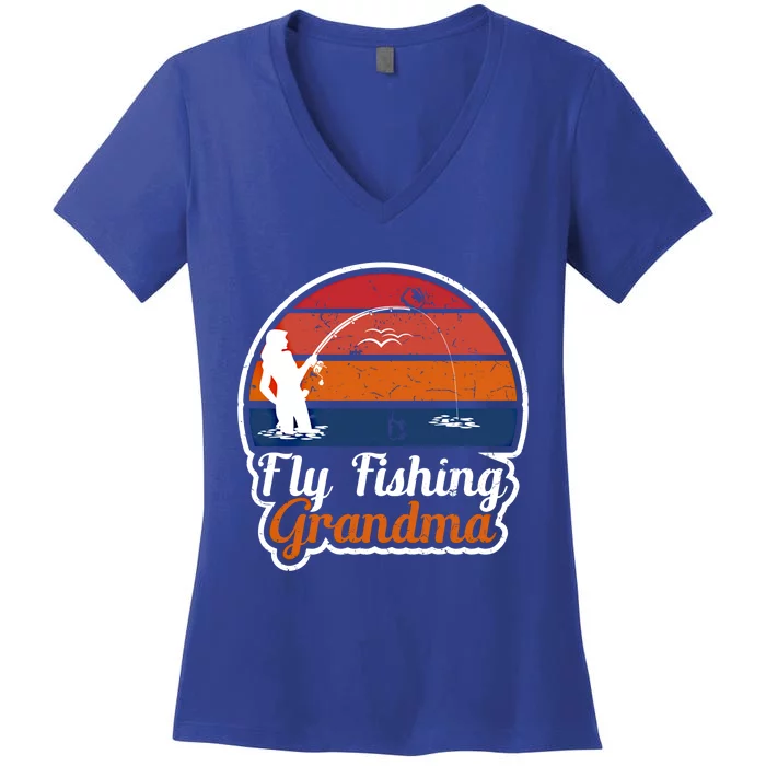 Fly Fishing Grandma Funny Fisher Mom Funny Gift Women's V-Neck T-Shirt