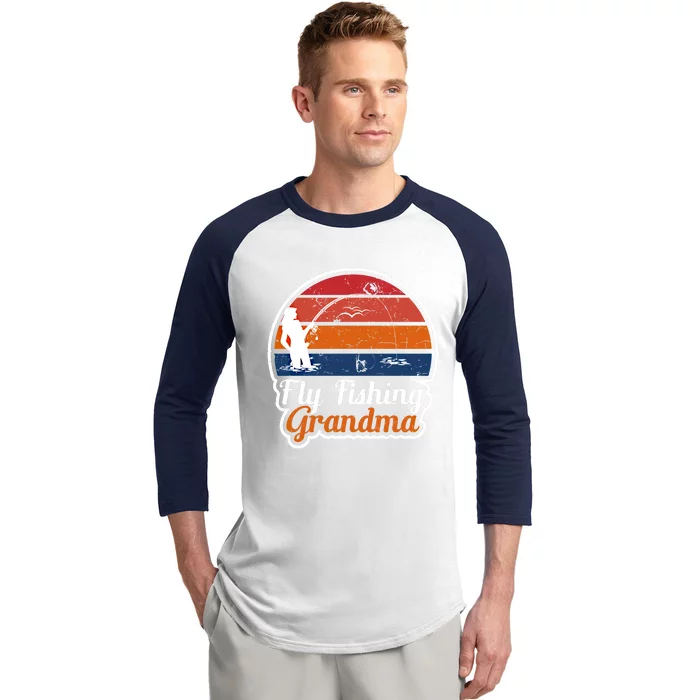 Fly Fishing Grandma Funny Fisher Mom Funny Gift Baseball Sleeve Shirt