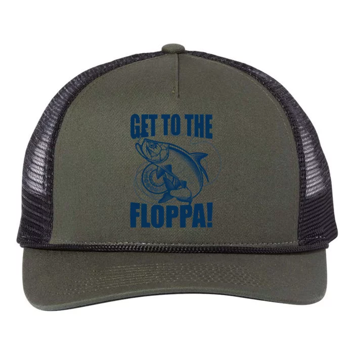 Funny Fishing Get To The Floppa Sarcastic Fisherman Retro Rope Trucker Hat Cap