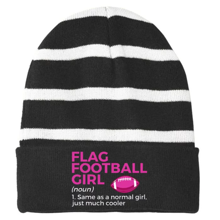 Flag Football Girl Definition Striped Beanie with Solid Band