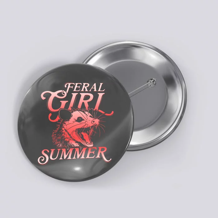 Funny Feral Girl Summer Opossum Button