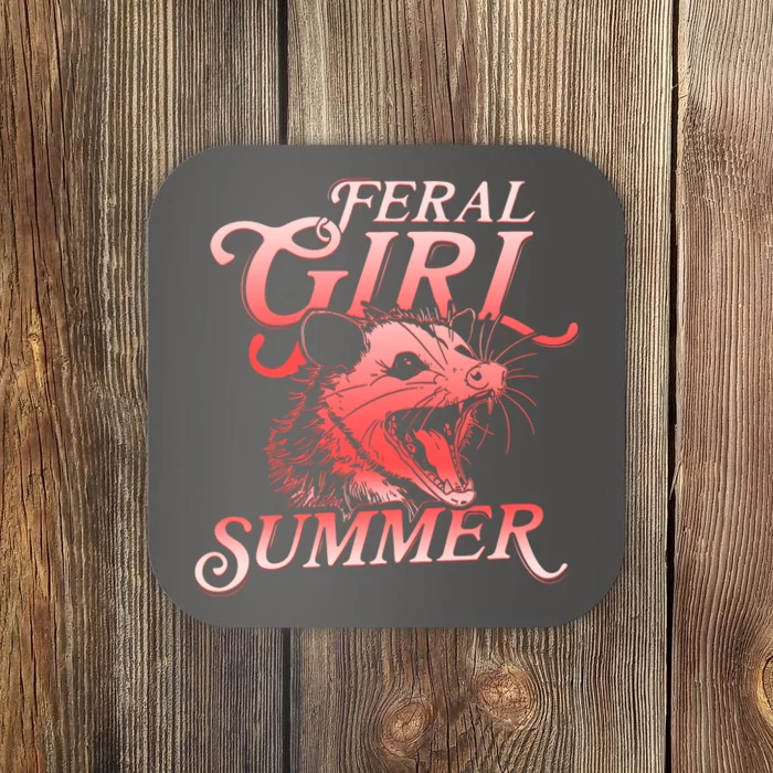 Funny Feral Girl Summer Opossum Coaster