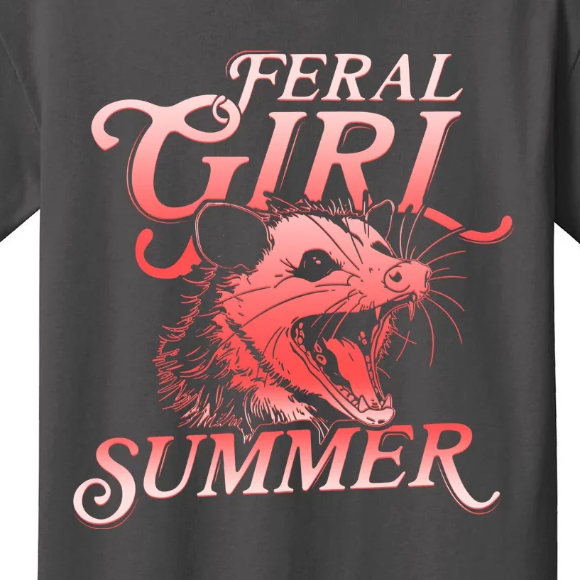 Funny Feral Girl Summer Opossum Kids T-Shirt