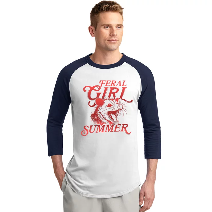 Funny Feral Girl Summer Opossum Baseball Sleeve Shirt