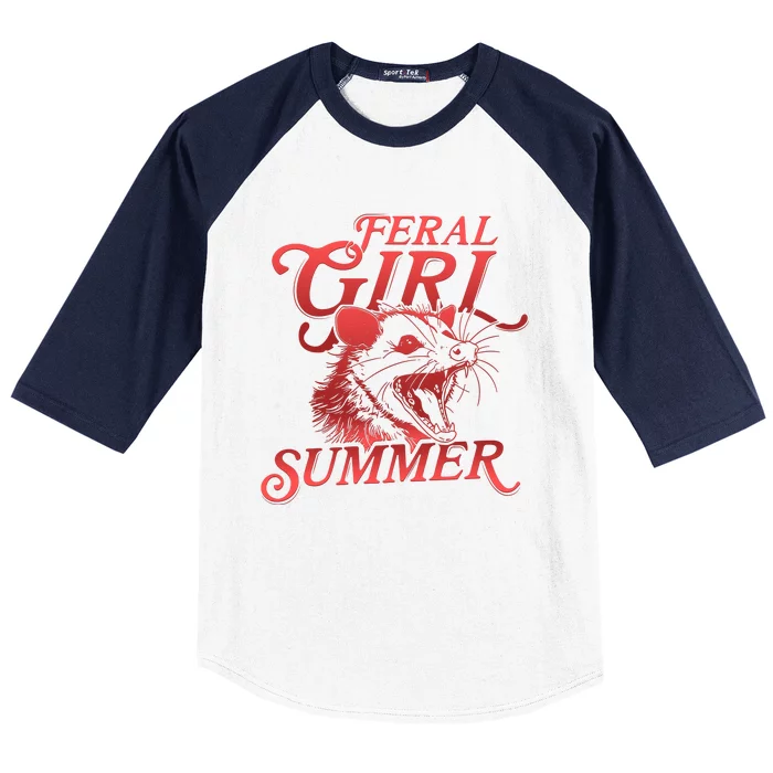 Funny Feral Girl Summer Opossum Baseball Sleeve Shirt