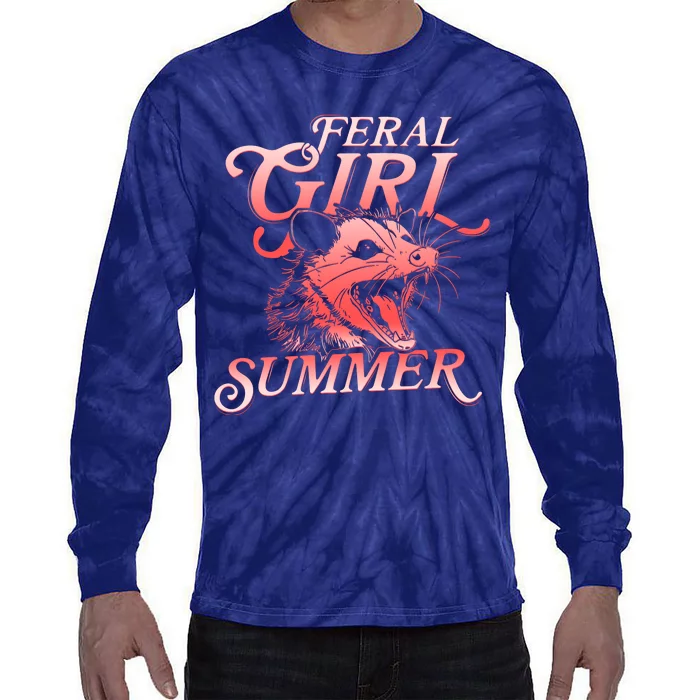 Funny Feral Girl Summer Opossum Tie-Dye Long Sleeve Shirt