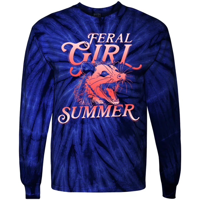 Funny Feral Girl Summer Opossum Tie-Dye Long Sleeve Shirt