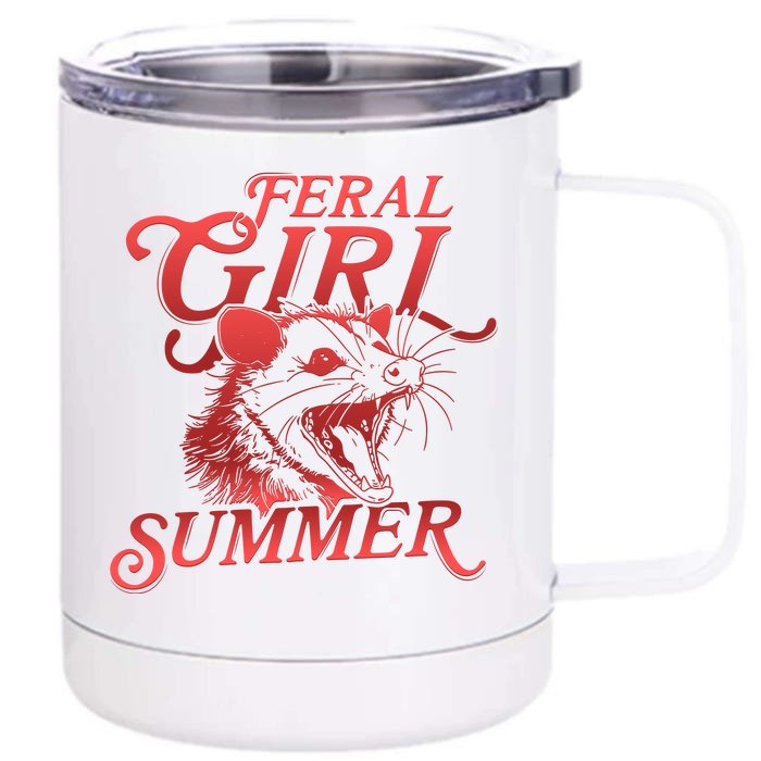 Funny Feral Girl Summer Opossum Front & Back 12oz Stainless Steel Tumbler Cup