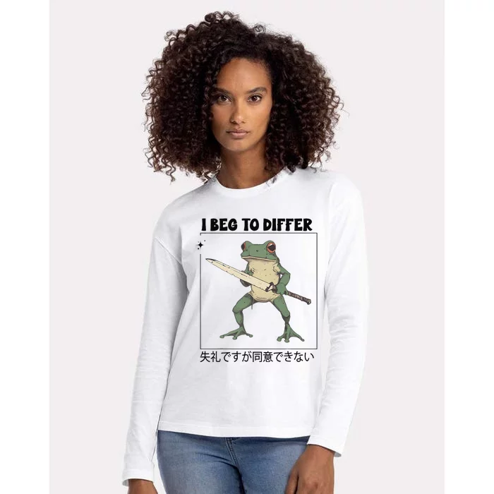 Funny Frog Graphic I Beg To Differ Frog Japanese Womens Cotton Relaxed Long Sleeve T-Shirt