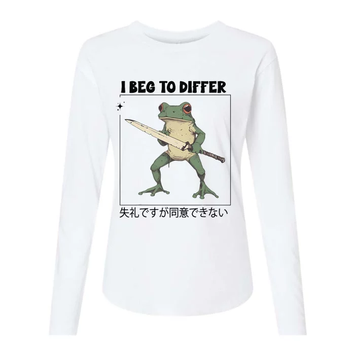 Funny Frog Graphic I Beg To Differ Frog Japanese Womens Cotton Relaxed Long Sleeve T-Shirt