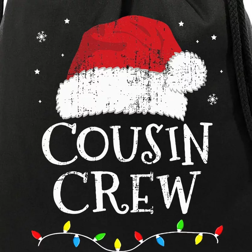 Festive Family Gathering with Santa Claus Hat for Christmas Drawstring Bag