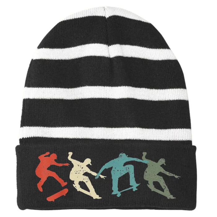 Funny Funny Gift Skateboard Skateboarding Retro Gift For Skateboarders Gift Striped Beanie with Solid Band