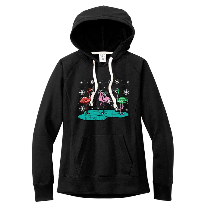 Festive Flamingos Hilarious Christmas Avian Decor Women's Fleece Hoodie