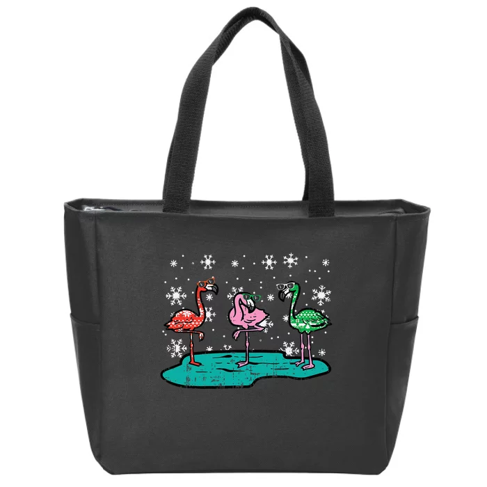 Festive Flamingos Hilarious Christmas Avian Decor Zip Tote Bag