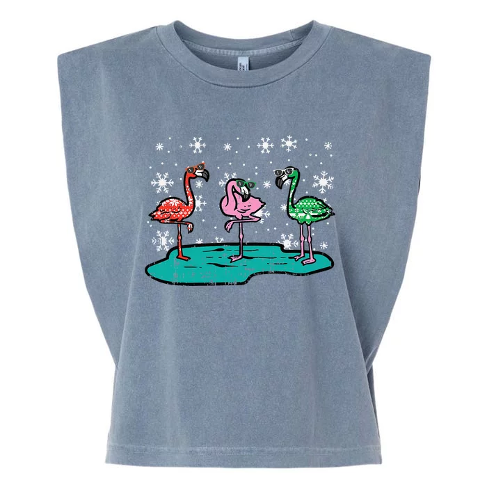 Festive Flamingos Hilarious Christmas Avian Decor Garment-Dyed Women's Muscle Tee