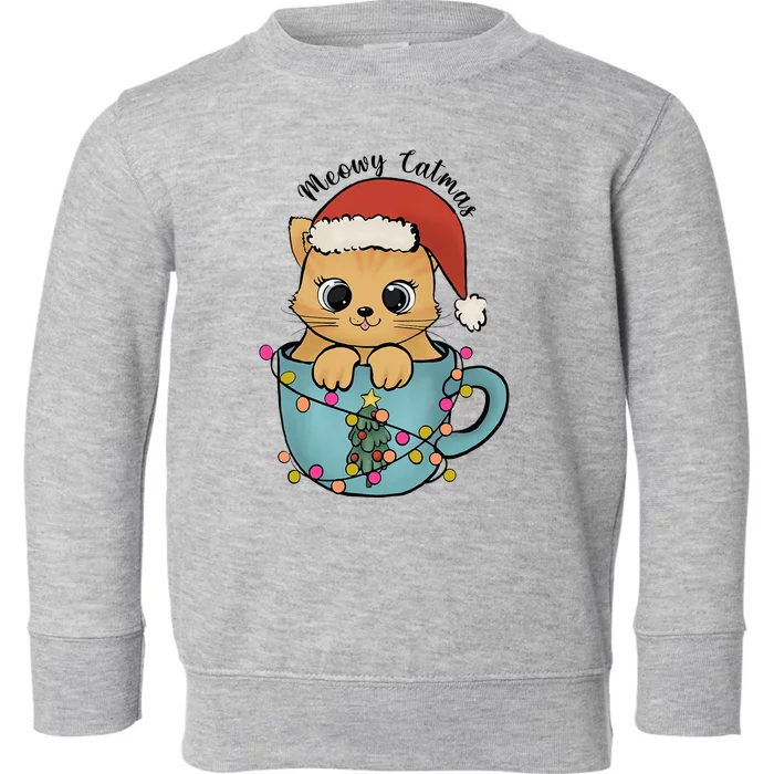 Festive Feline Holiday Lights Funny Christmas Cat Lover Gift Toddler Sweatshirt