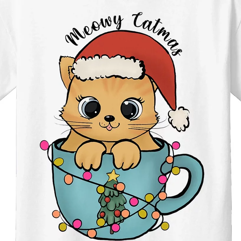 Festive Feline Holiday Lights Funny Christmas Cat Lover Gift Kids T-Shirt