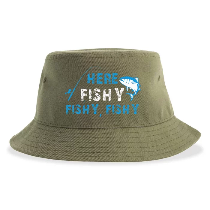 Funny Fisherman Herefishyfishyfishy Fishing Sustainable Bucket Hat