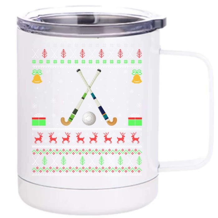 Funny Field Hockey Lover Xmas Ugly Field Hockey Christmas Gift Front & Back 12oz Stainless Steel Tumbler Cup