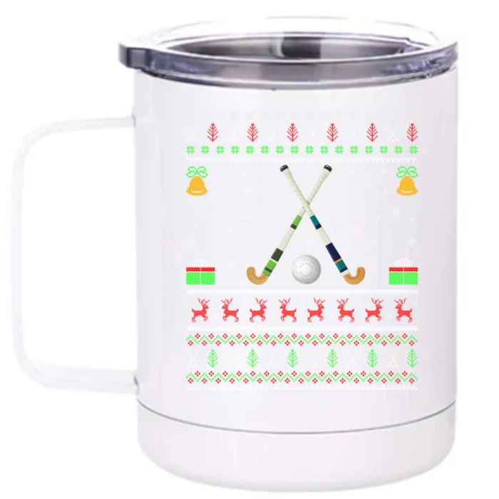 Funny Field Hockey Lover Xmas Ugly Field Hockey Christmas Gift Front & Back 12oz Stainless Steel Tumbler Cup