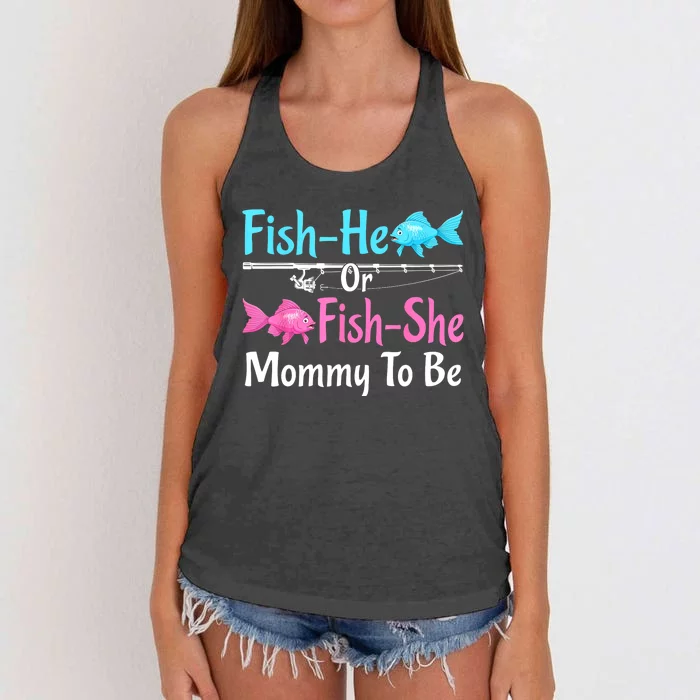 Funny Fish He Or Fishs He Mommy To Be Gender Reveal Baby Shower Gift Women's Knotted Racerback Tank