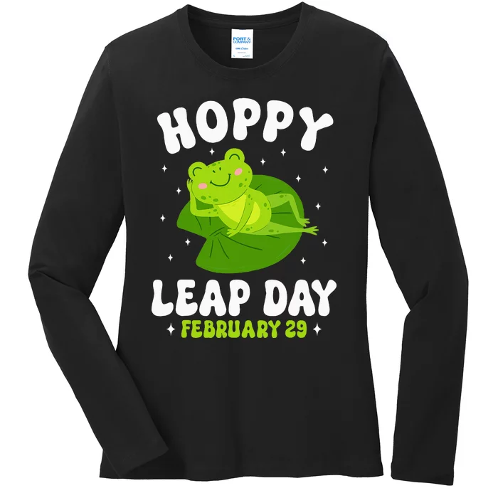 Funny Frog Hoppy Leap Day February 29 Birthday Leap Year Ladies Long Sleeve Shirt