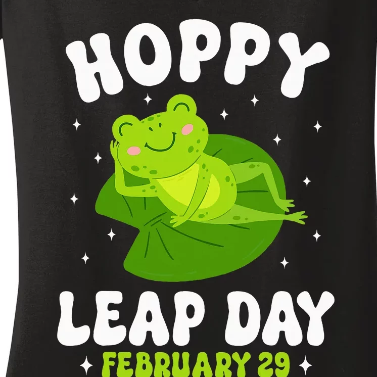 Funny Frog Hoppy Leap Day February 29 Birthday Leap Year Women's V-Neck T-Shirt