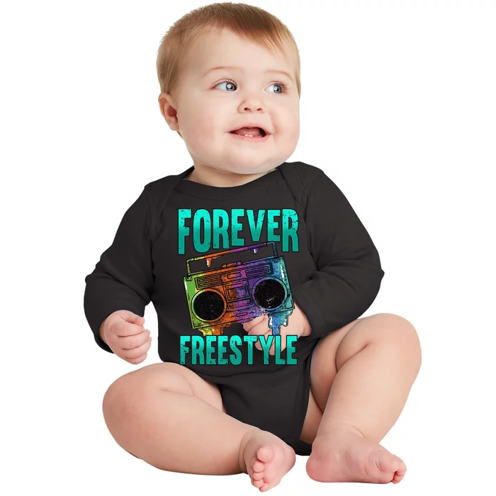 Forever Freestyle Hip Hop Old School Boombox Baby Long Sleeve Bodysuit