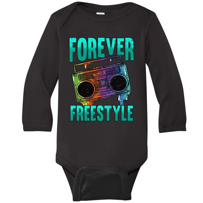 Forever Freestyle Hip Hop Old School Boombox Baby Long Sleeve Bodysuit