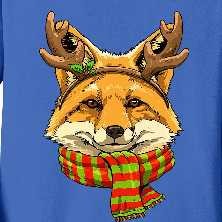 Festive Fox Holiday Lover Santa Reindeer Xmas Kids Long Sleeve Shirt