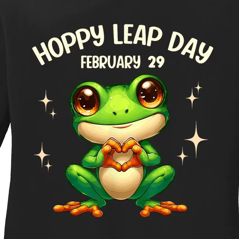 Funny Frog Hoppy Leap Day February 29 Hoppy Leap Day Ladies Long Sleeve Shirt