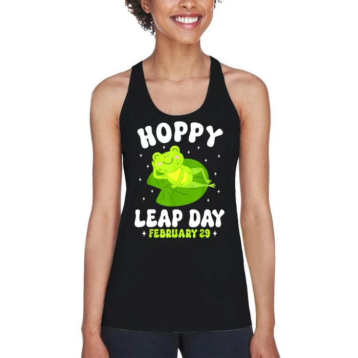 Funny Frog Hoppy Leap Day February 29 Birthday Leap Year Women's Racerback Tank