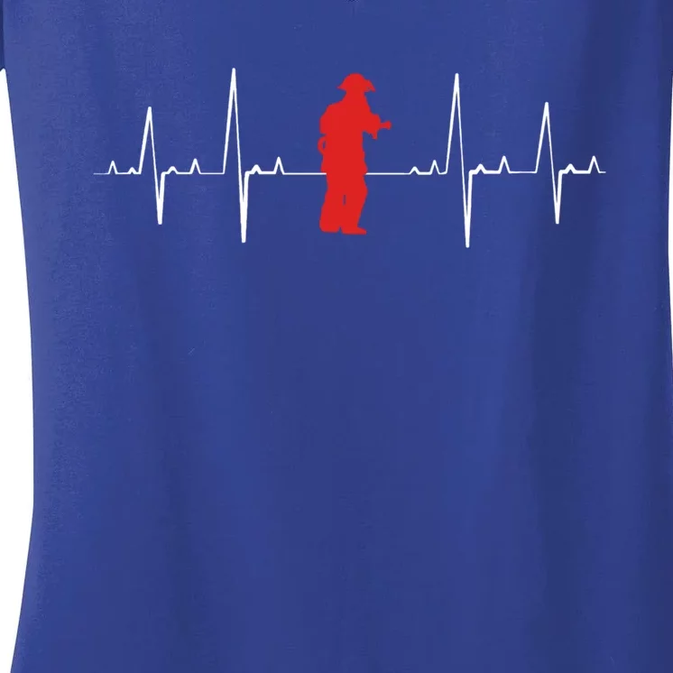 Fire Fighter Hero Rescue Cool Firefighter Heartbeat Gift Women's V-Neck T-Shirt