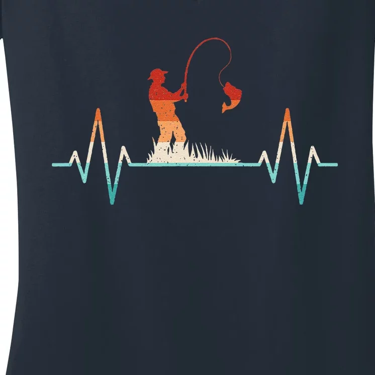 Funny Fishing Heartbeat Retro Fish Fishermanx Women's V-Neck T-Shirt