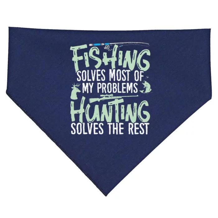 Funny Fishing & Hunting Fishing Solves My Problems USA-Made Doggie Bandana