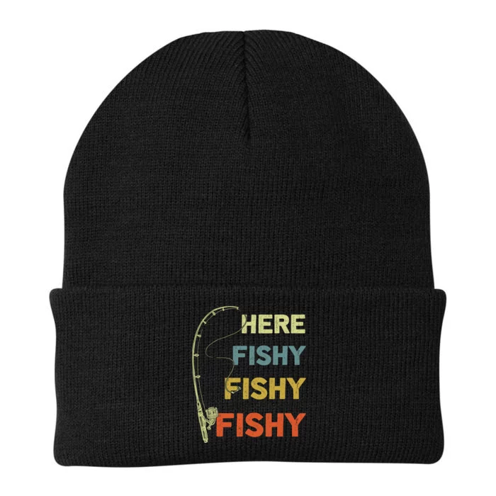 Funny Fishing Here Fishy Bass Funny Dad Fisherman Knit Cap Winter Beanie